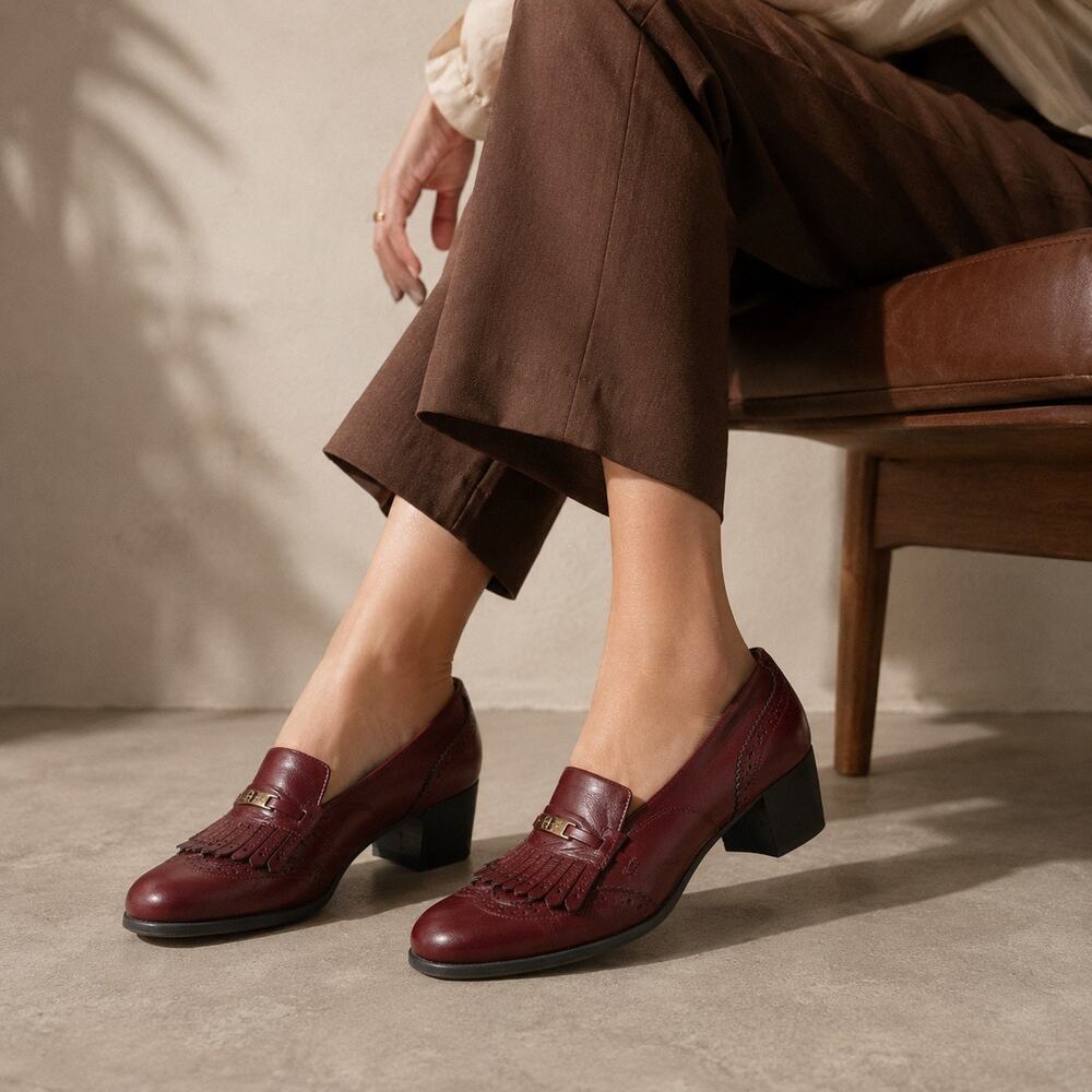 Vintage 80s Etienne Aigner Oxblood Leather Kiltie Loafers Shoes 7.5 M